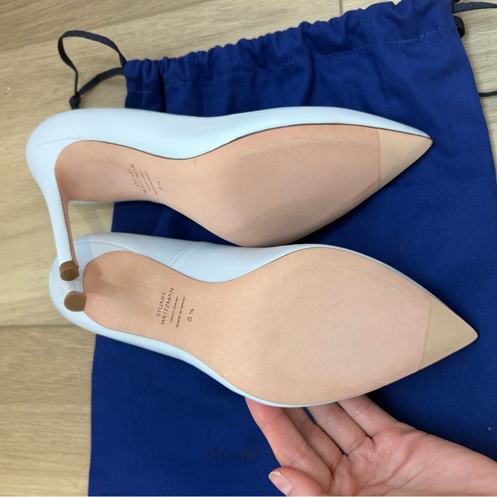 Stuart Weitzman Anny Baby Blue Pointed Toe Leather Pumps - Picture 3 of 7